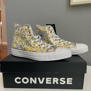 Sparkly silver/gold high top Converse